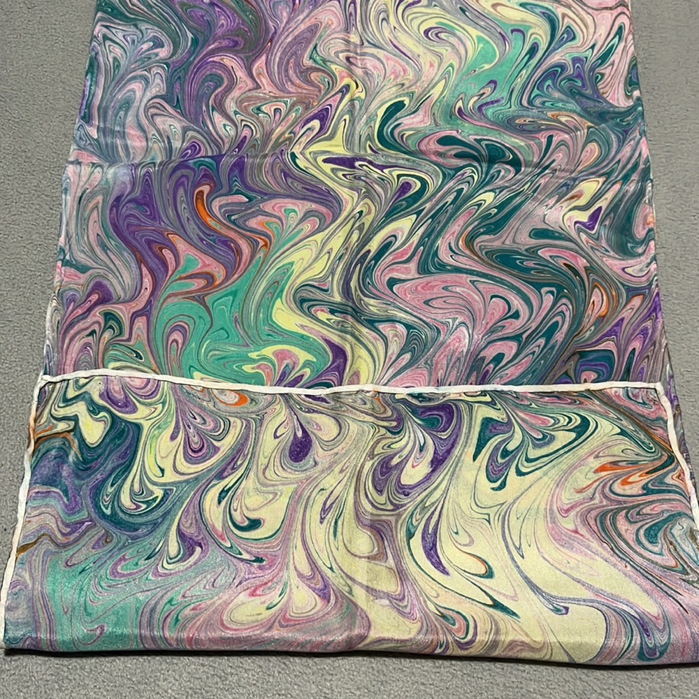 1960’s or 1970’s vintage hand made silk scarf 11x56”